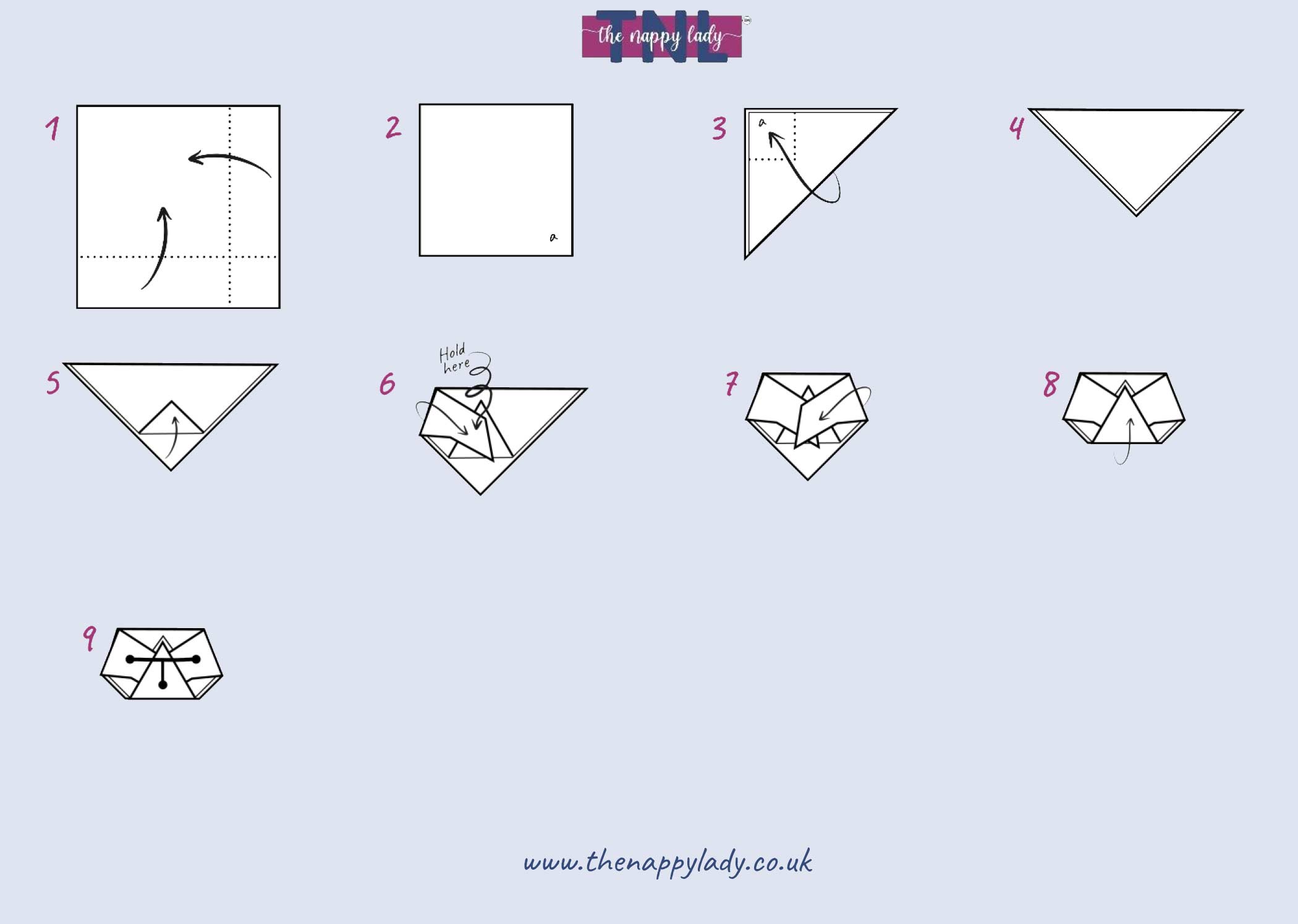 folding guide for the corners terry nappy fold