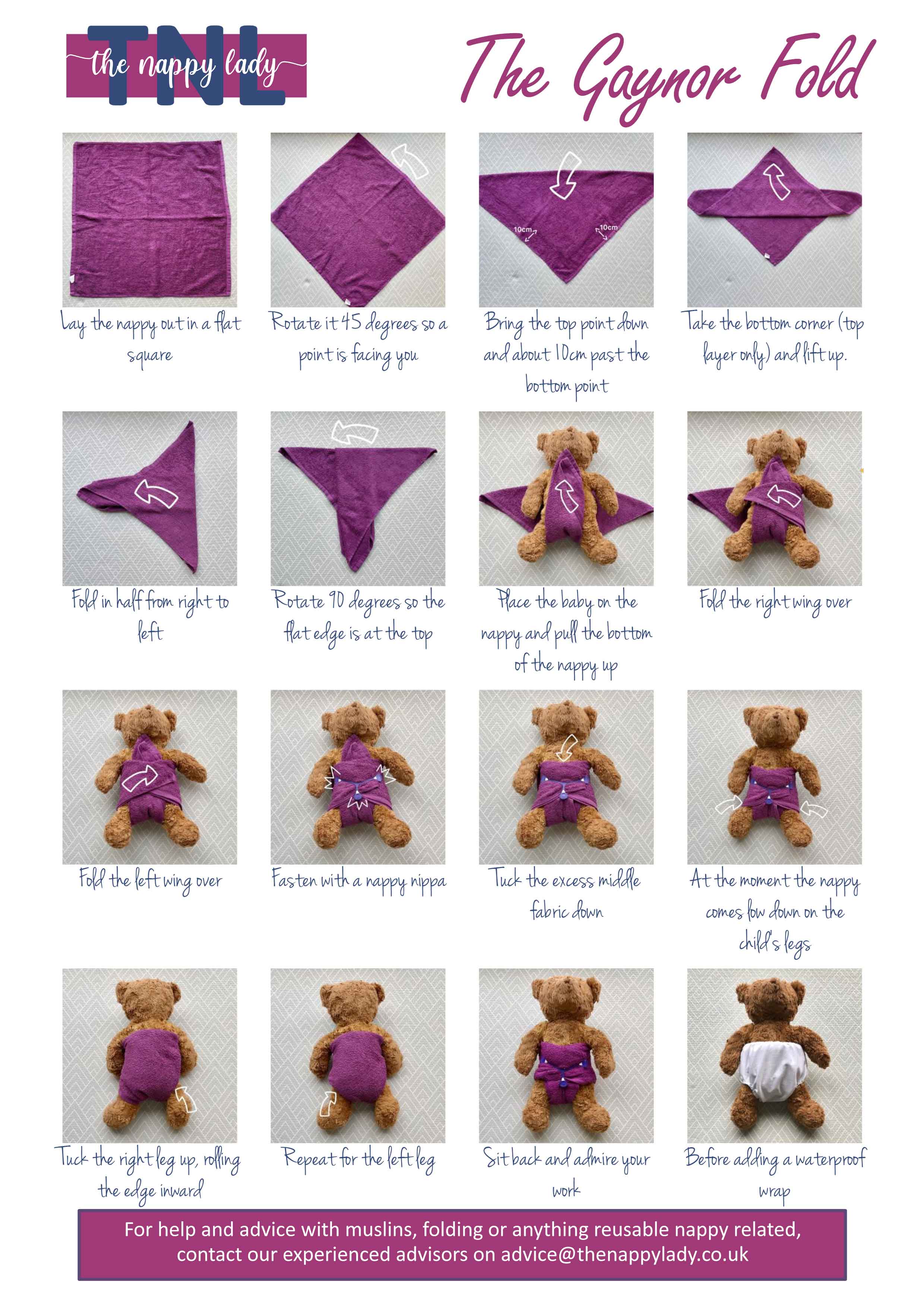 photo diagram of the gaynor fold for terry squares