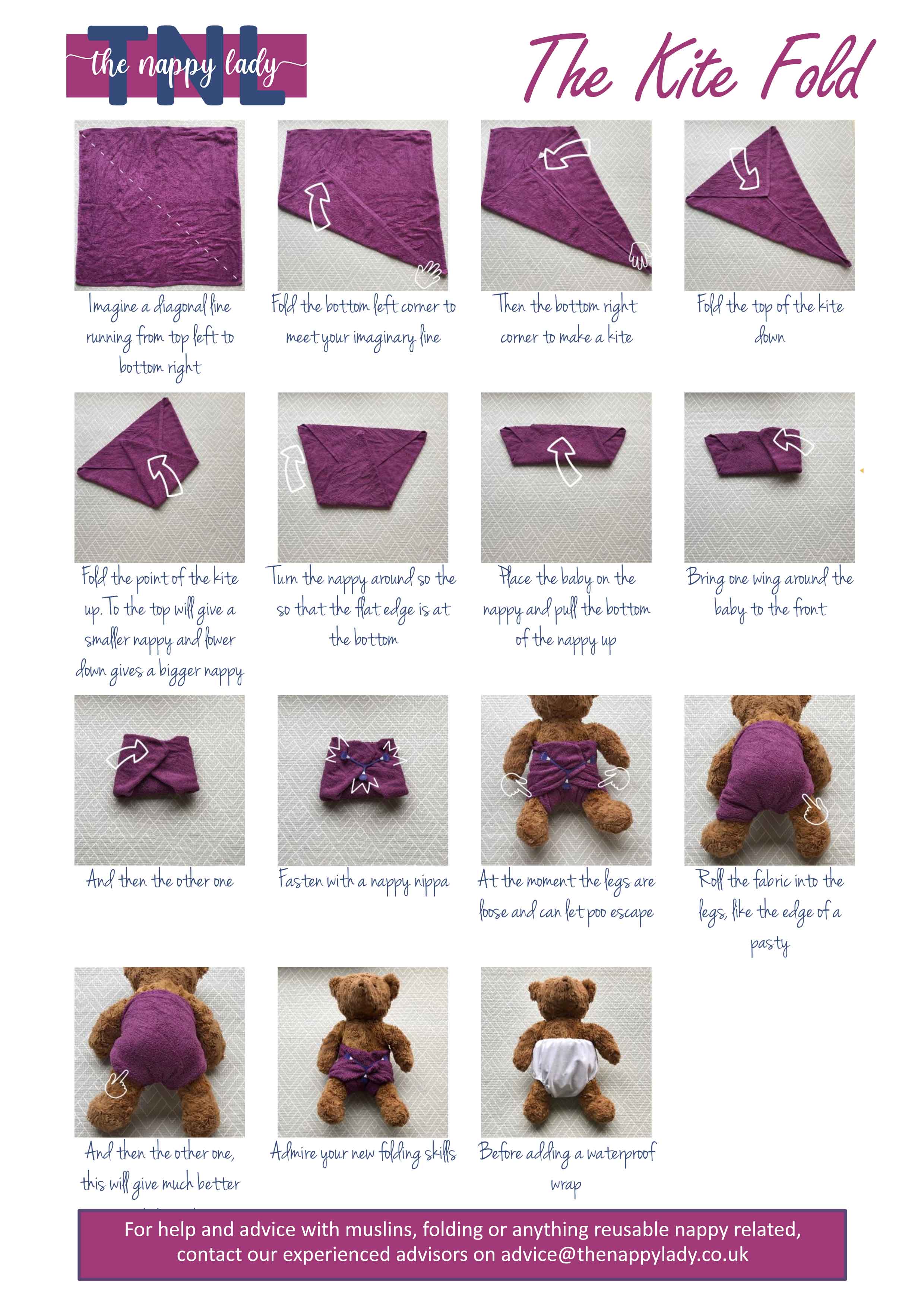 photo diagram of the kite fold for terry nappies
