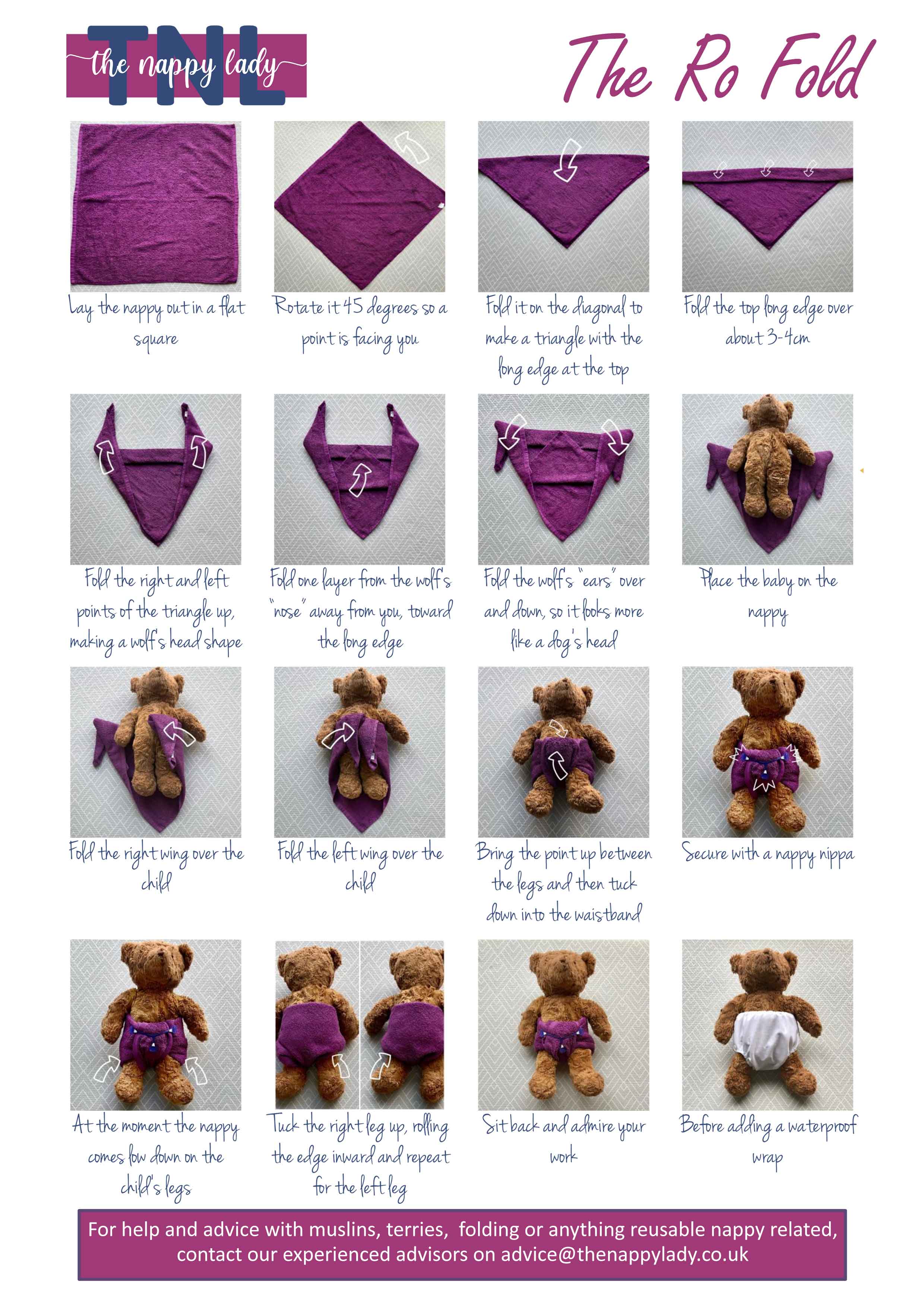 photo diagram of the ro fold for terry nappies